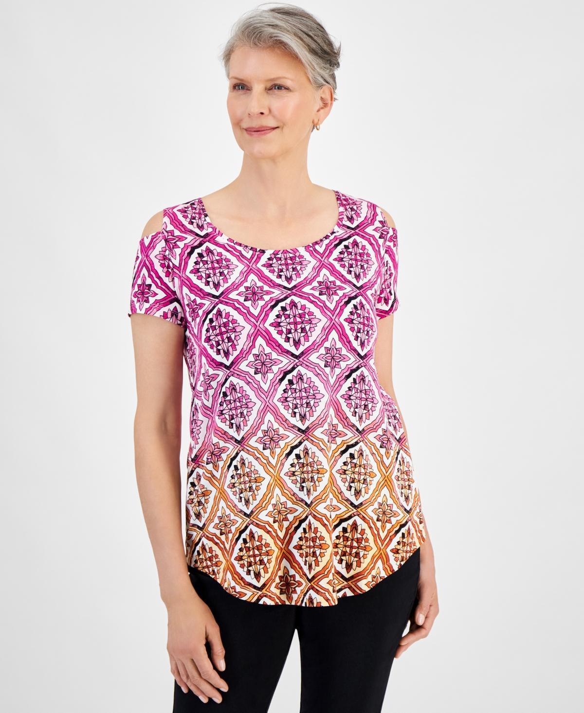 Jm Collection Womens Ombre Cold-Shoulder Short-Sleeve Top, Created for Macys Product Image