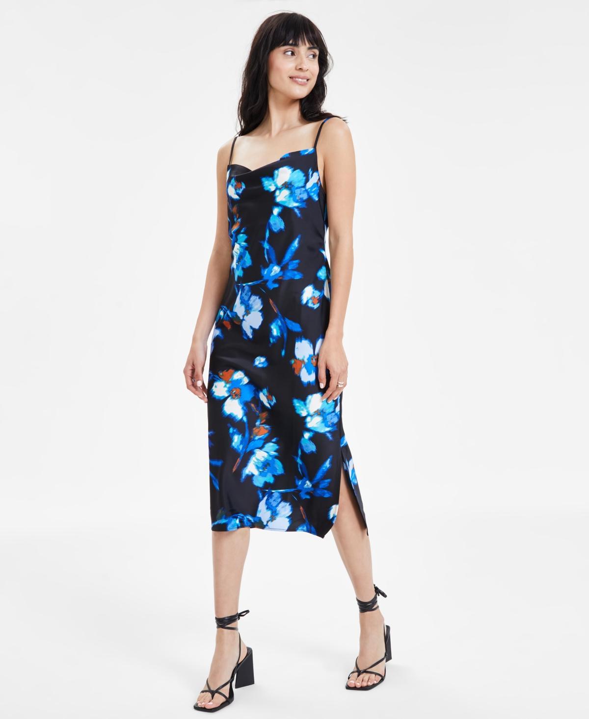 Bar Iii Womens Floral-Print Bias-Cut Midi Dress, Created for Macys - Black product image