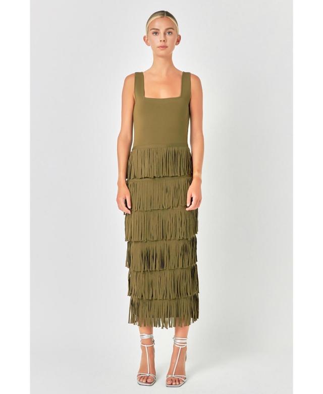 Womens Knit Fringe Midi Dress Product Image