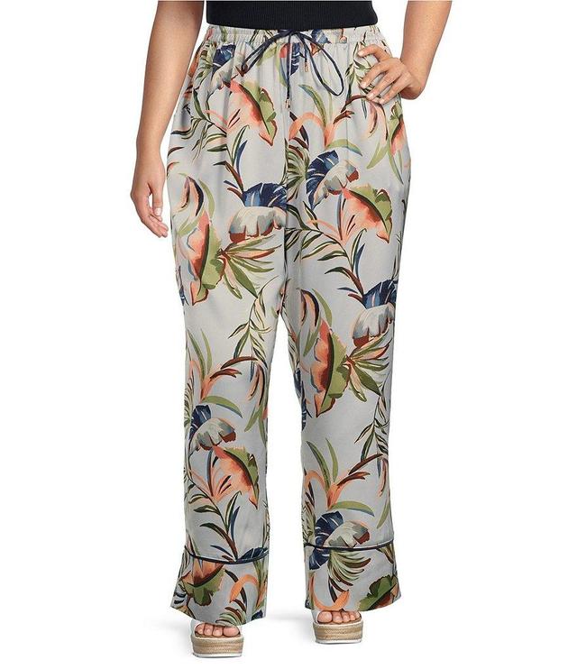 Skies Are Blue Plus Size Floral Print Wide-Leg Coordinating Pull On Pants Product Image