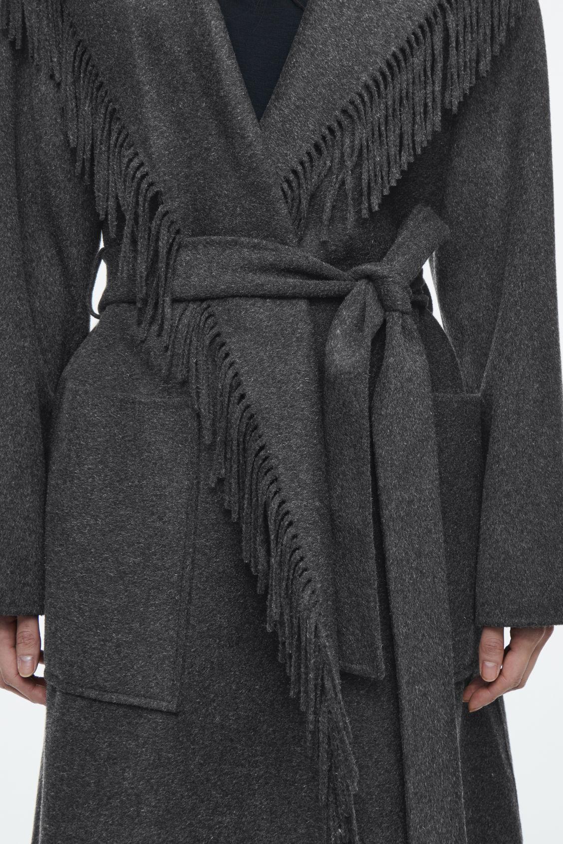 FRINGED DOUBLE-FACED WOOL COAT Product Image