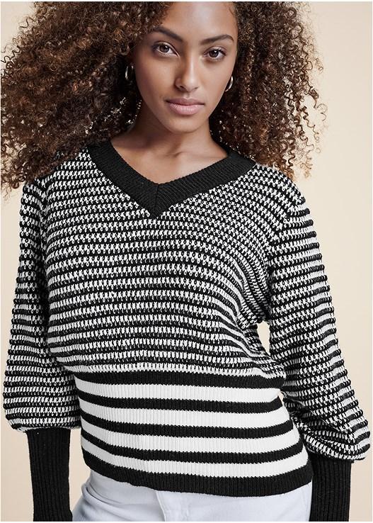 Cropped Stripe V-Neck Sweater Product Image