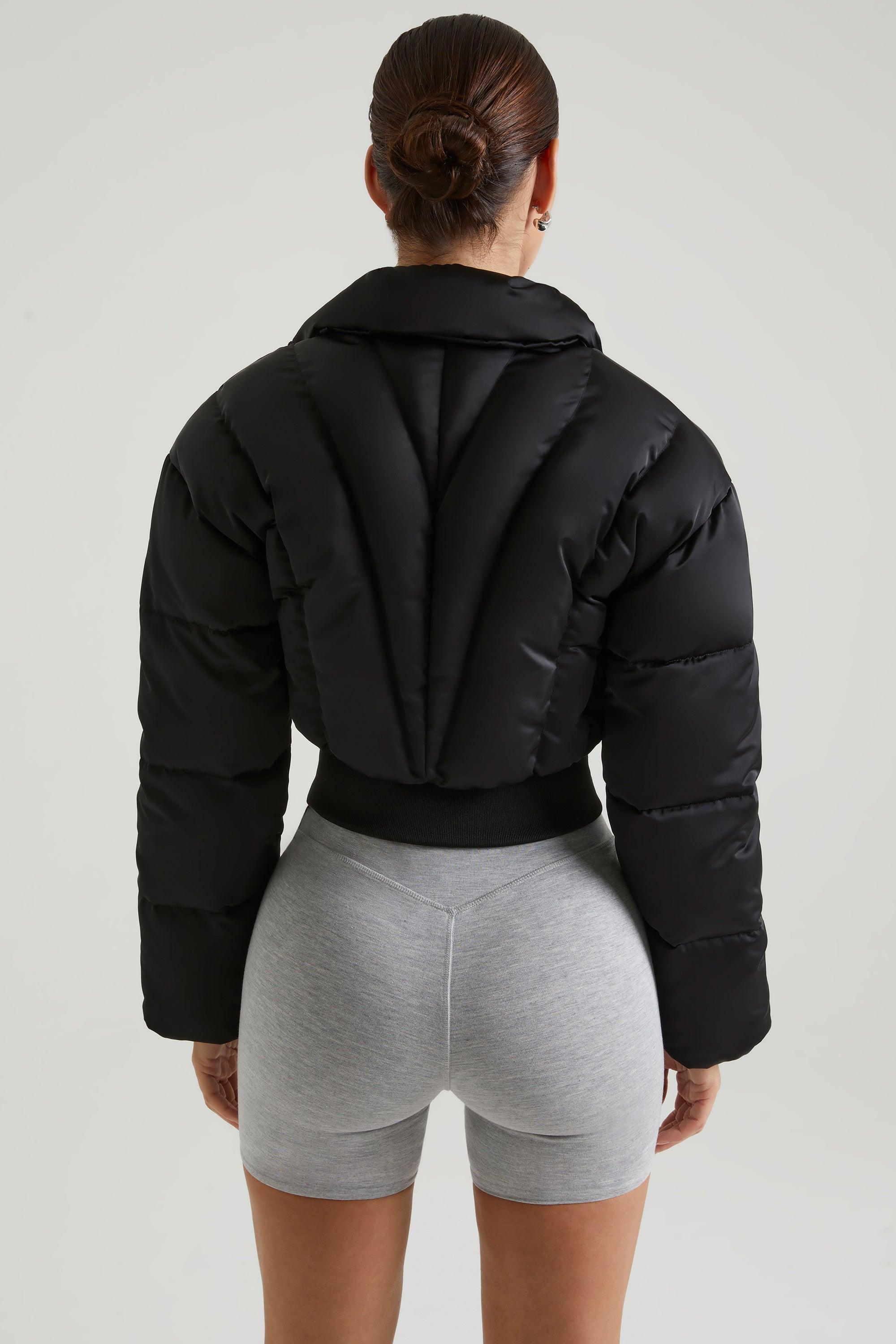 Ribbed Puffer Jacket in Black Product Image