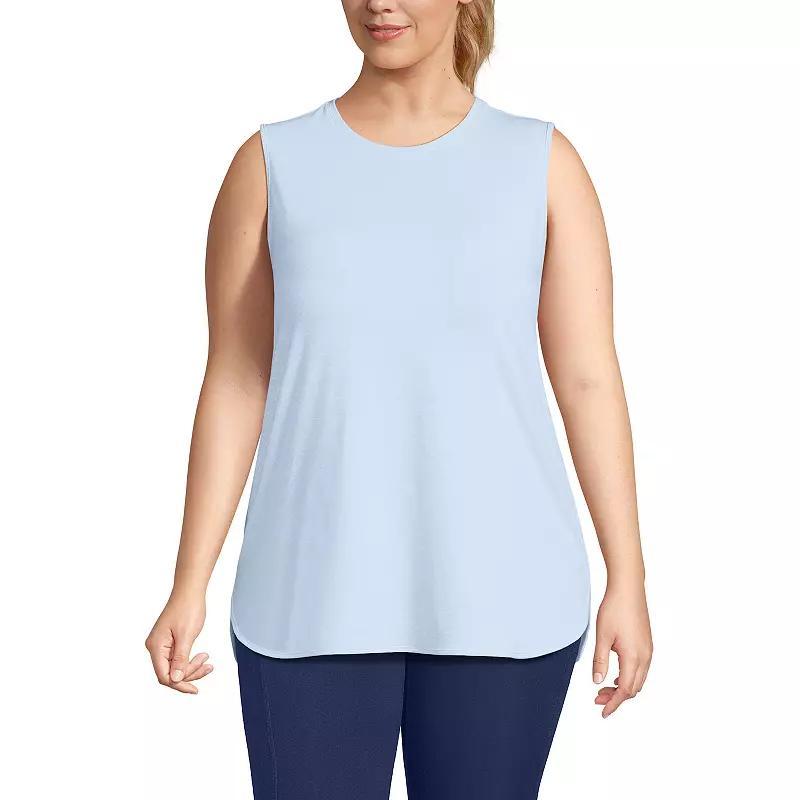 Plus Size Lands End Moisture-Wicking Tunic Tank Top, Womens Purple Pinstripe Product Image