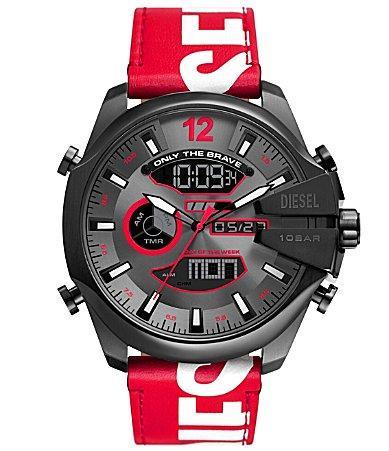 Diesel Mens Mega Chief Digital Analog Red and White Leather Strap Watch Product Image