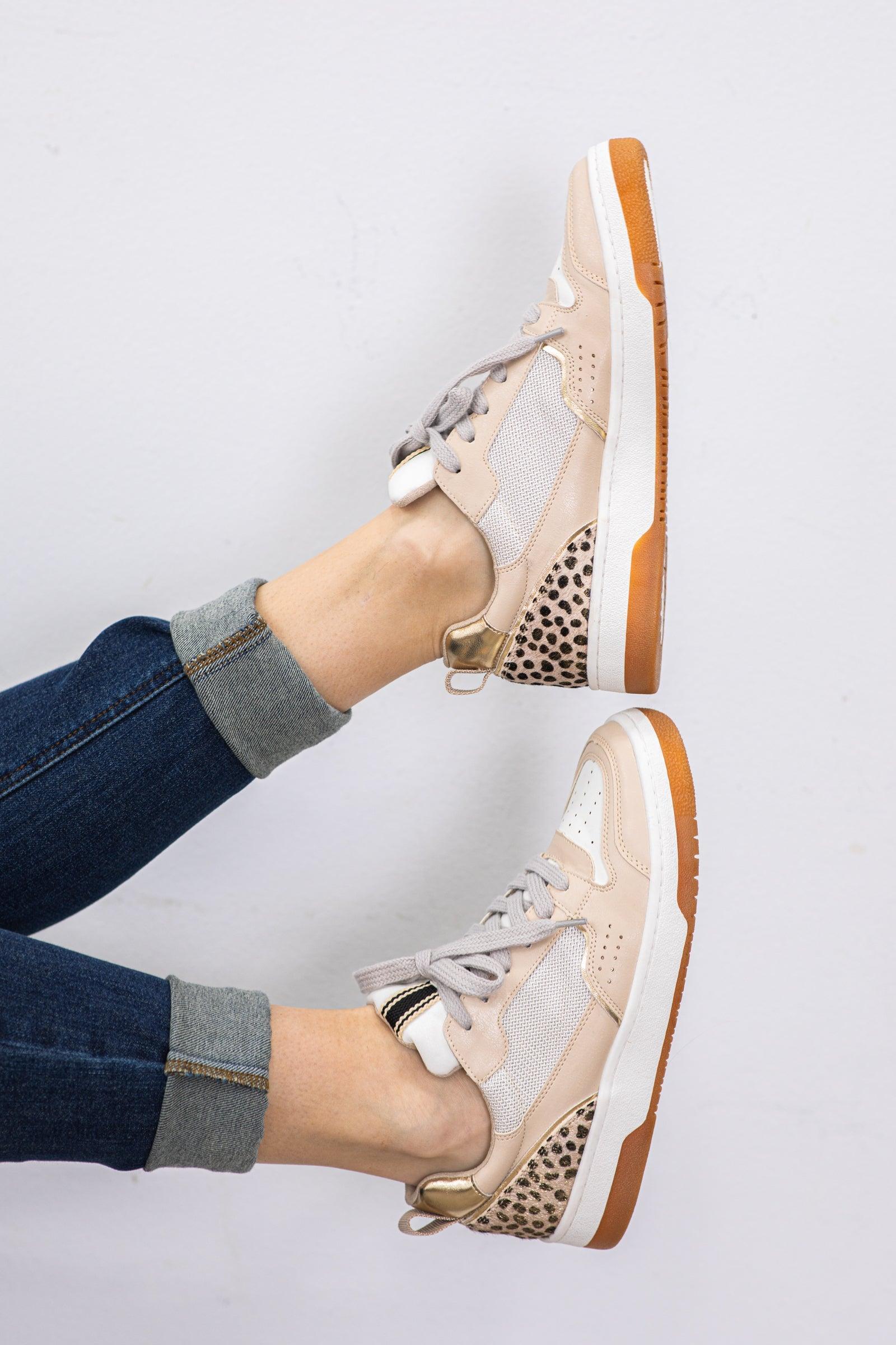 Gold Cheetah and Faux Leather Sneakers Product Image