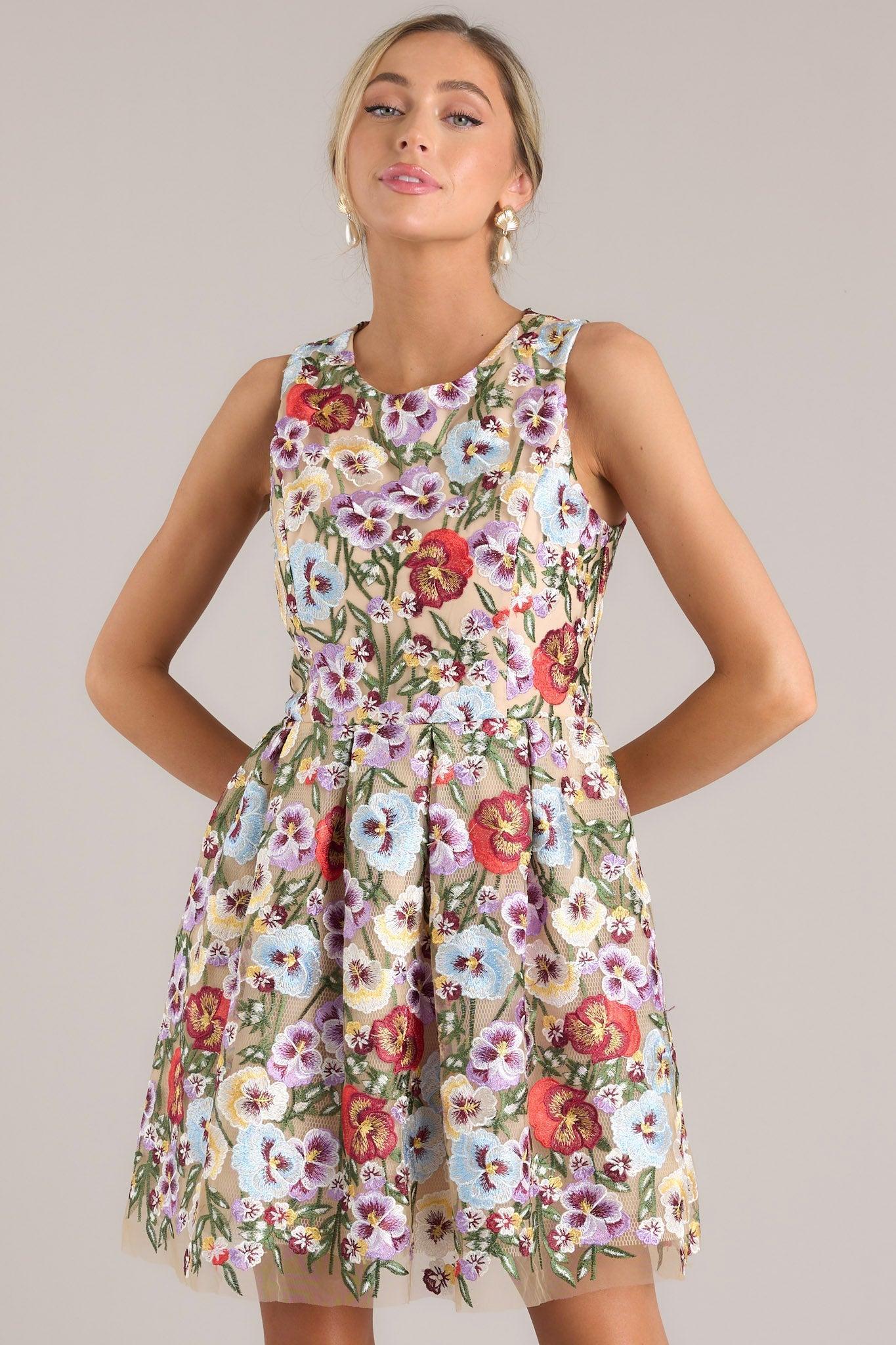 Garden Bloom Natural Floral Embroidered Mini Dress Product Image