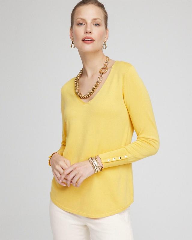 Women's Button Detail V-Neck Pullover Sweater Product Image