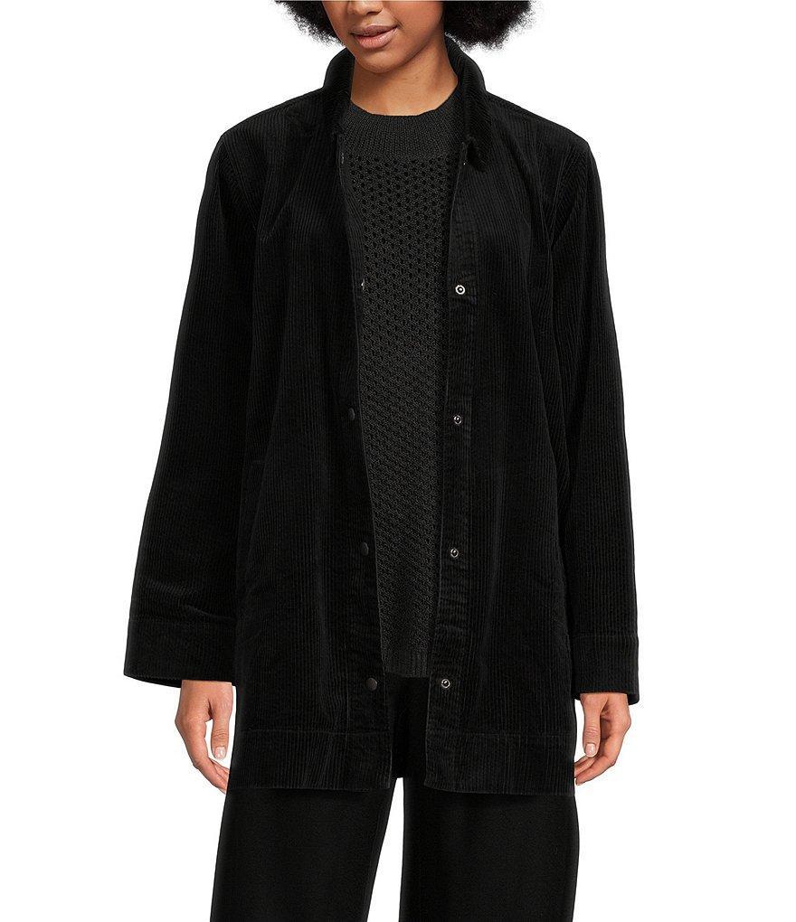 Eileen Fisher Organic Cotton Corduroy Point Collar Long Sleeve Pocketed Long Jacket Product Image