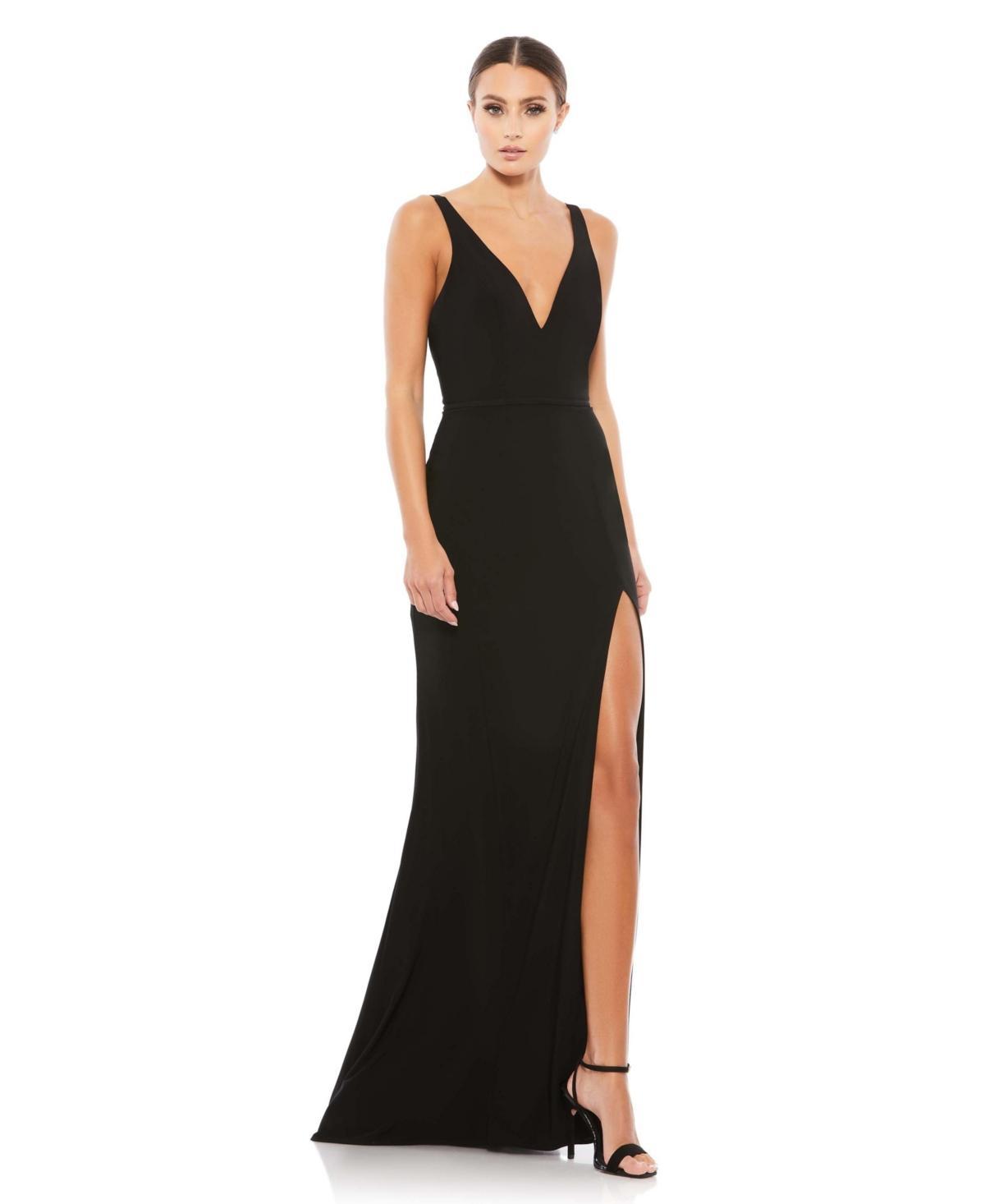 Mac Duggal Womens Ieena Plunge Neck High Slit Gown Product Image