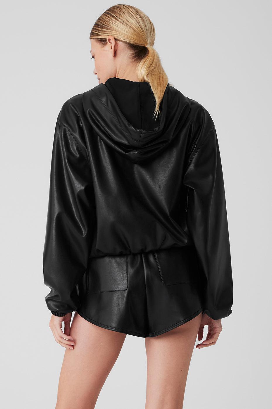 Faux Leather Power Hour Full Zip Cropped Jacket - Black Female Product Image