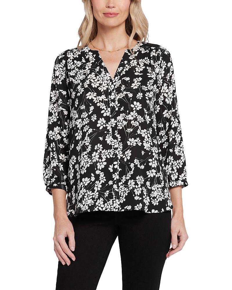 Nydj Three Quarter Sleeve Printed Pintucked Back Blouse Product Image