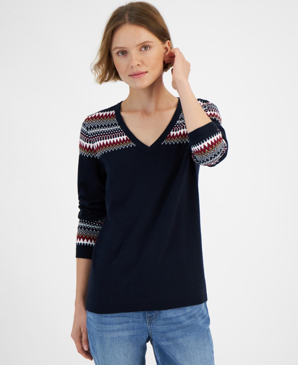 Tommy Hilfiger Womens Fair Isle V-Neck Sweater Product Image