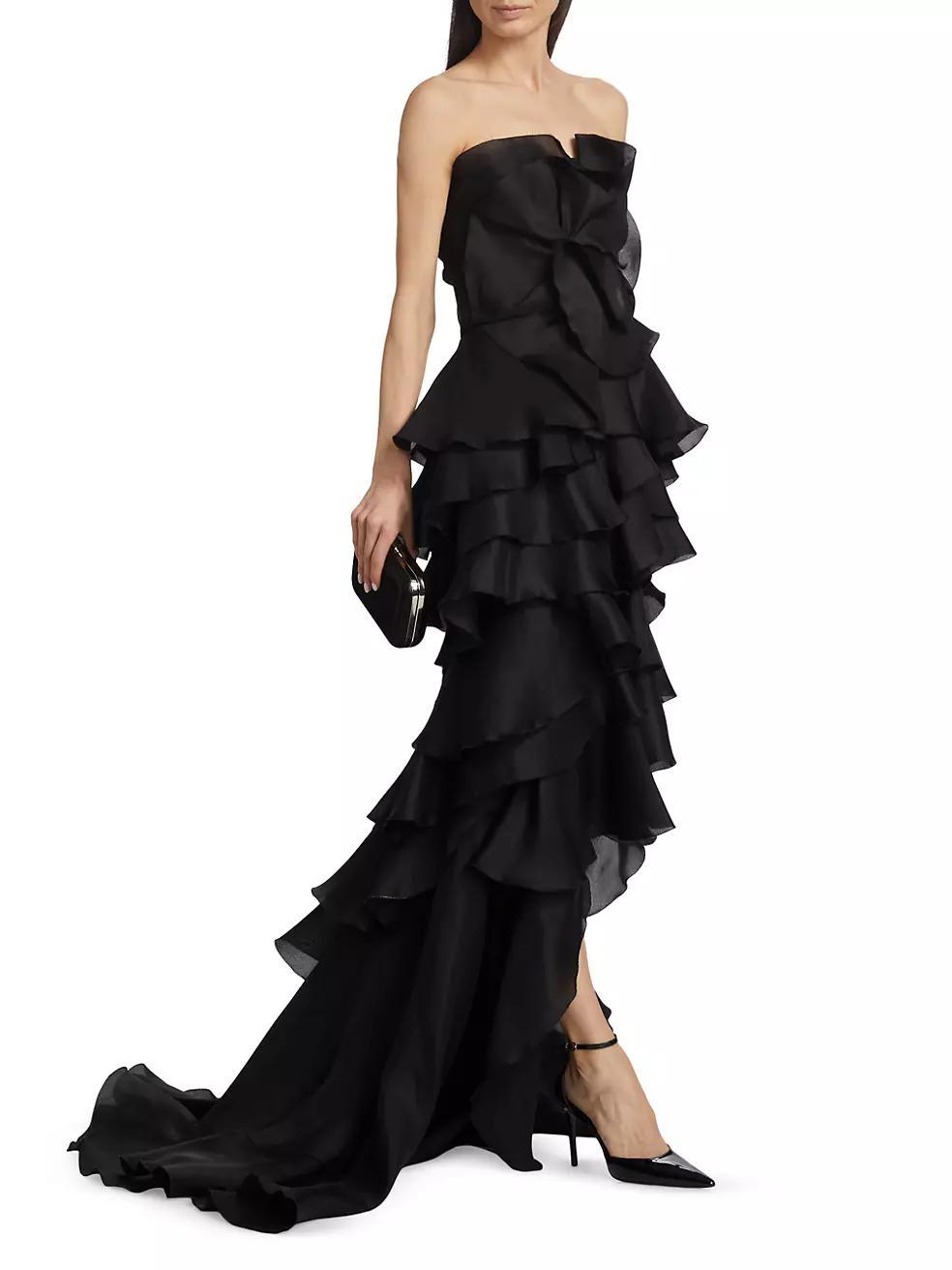 Ruffled Silk Strapless Gown Product Image