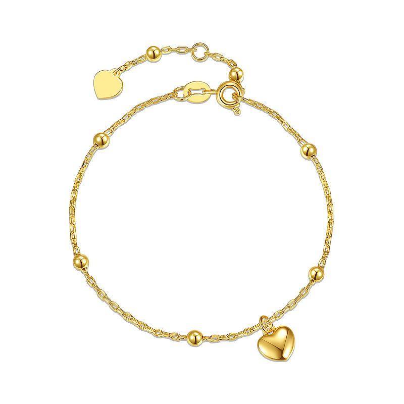 Kids 14k Gold Plated Heart Charm Station Bead Bracelet, Womens Gold Tone Product Image