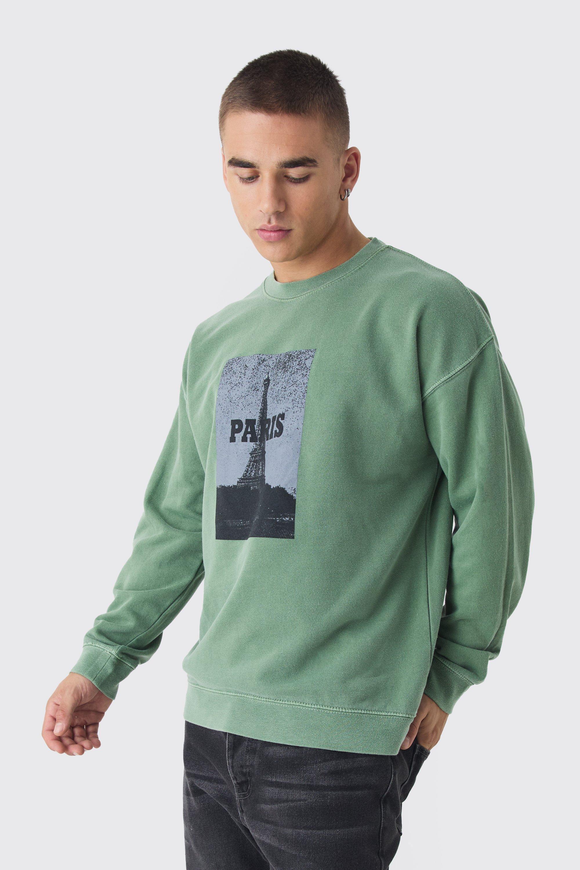 Paris Box Graphic Washed Sweatshirt | boohooMAN USA Product Image