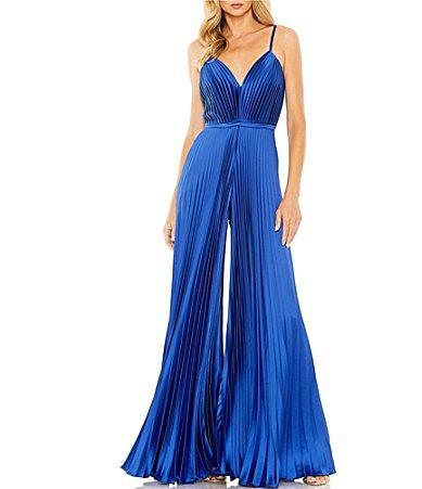 Ieena for Mac Duggal Pleated Satin Wide Leg Jumpsuit Product Image