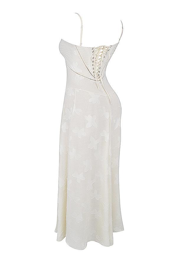 Seren Vintage Cream Floral Lace Back Maxi Dress Product Image