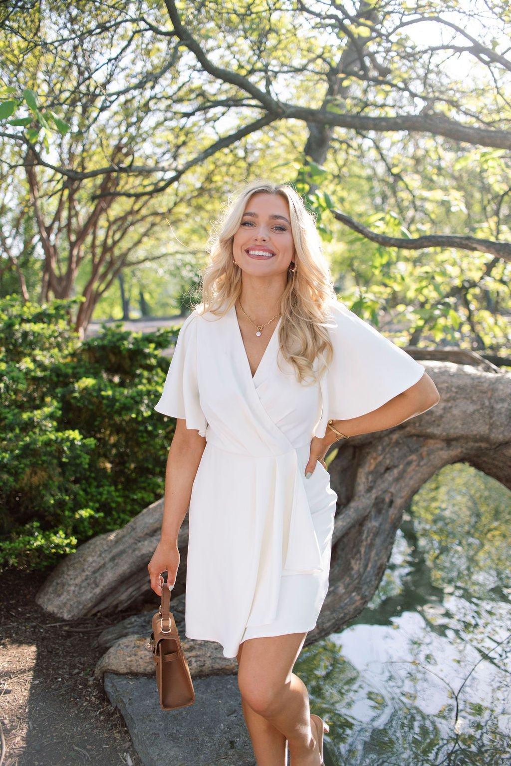 White Short Sleeve Wrapped Mini Dress - FINAL SALE Product Image