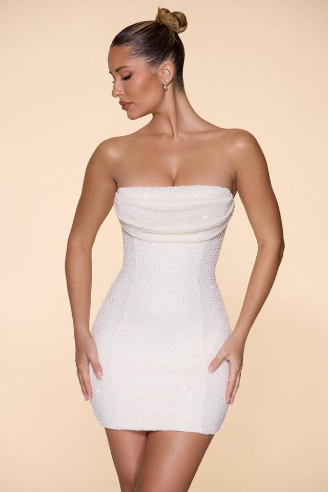 Embellished Strapless Cowl Neck Mini Dress in Ivory Product Image