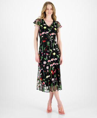 Sam Edelman Womens Fresh Cut Embroidery Cold-Shoulder Midi Dress Product Image