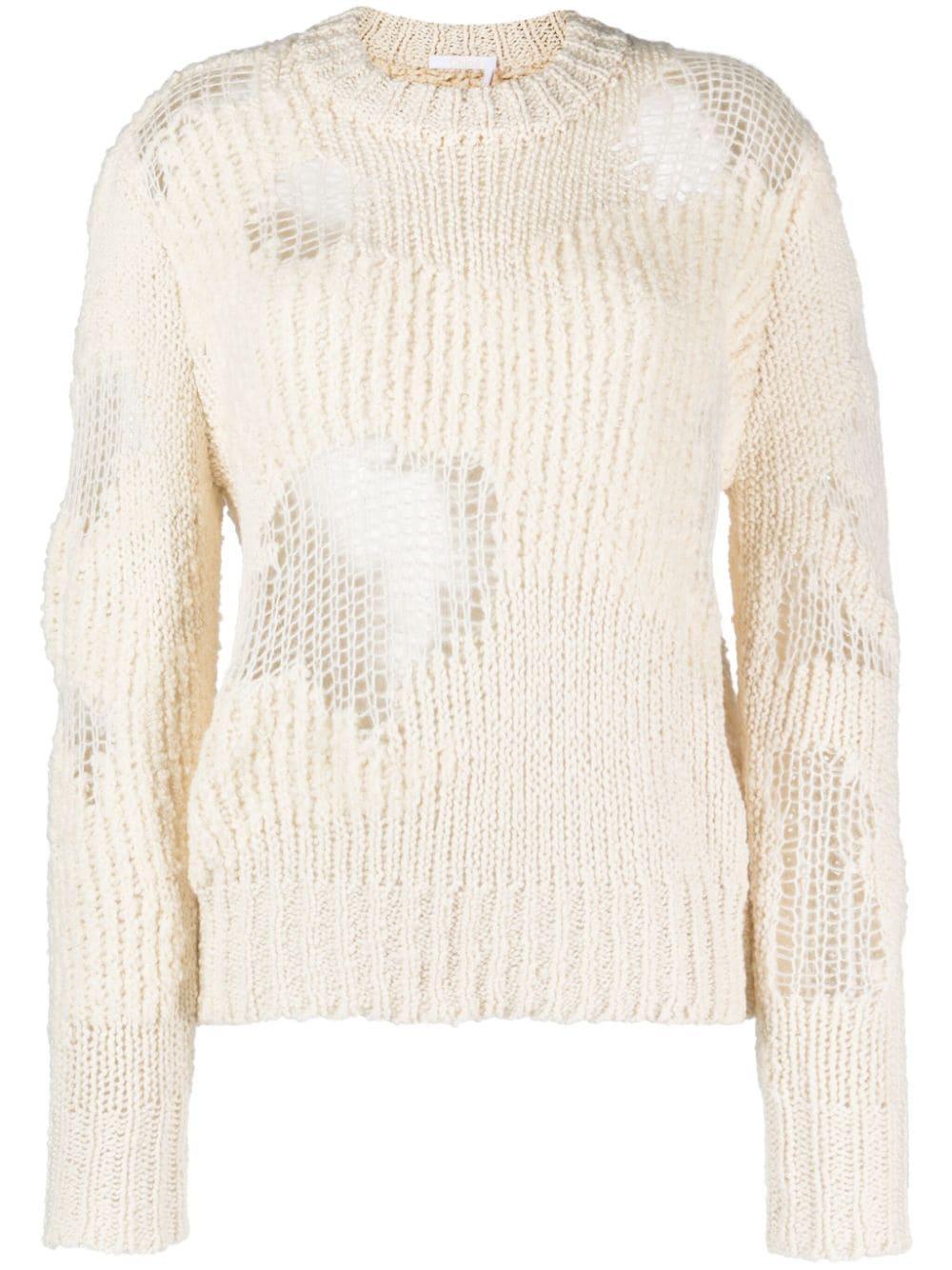 Generous Chunky-knit Distressed Jumper In White Product Image