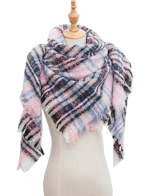 Triangle Fringed Keep Warm Plaid Shawl&Scarf Product Image