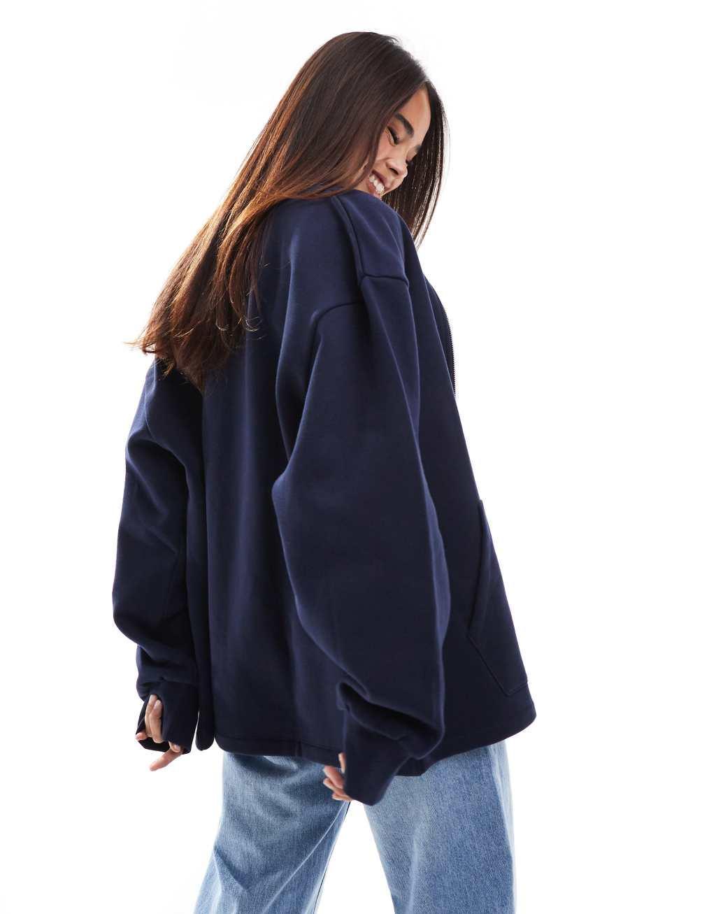 ASOS DESIGN high neck zip up sweatshirt in navy Product Image