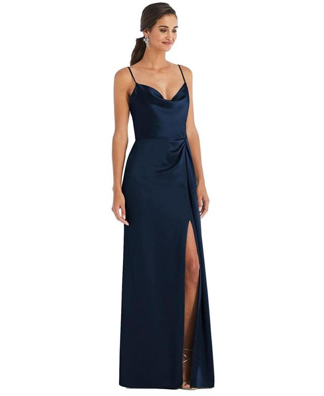 Womens Cowl-Neck Draped Wrap Maxi Dress with Front Slit Product Image