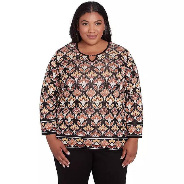 Plus Size Alfred Dunner Cozy Beaded Split Neck Top, Womens Product Image