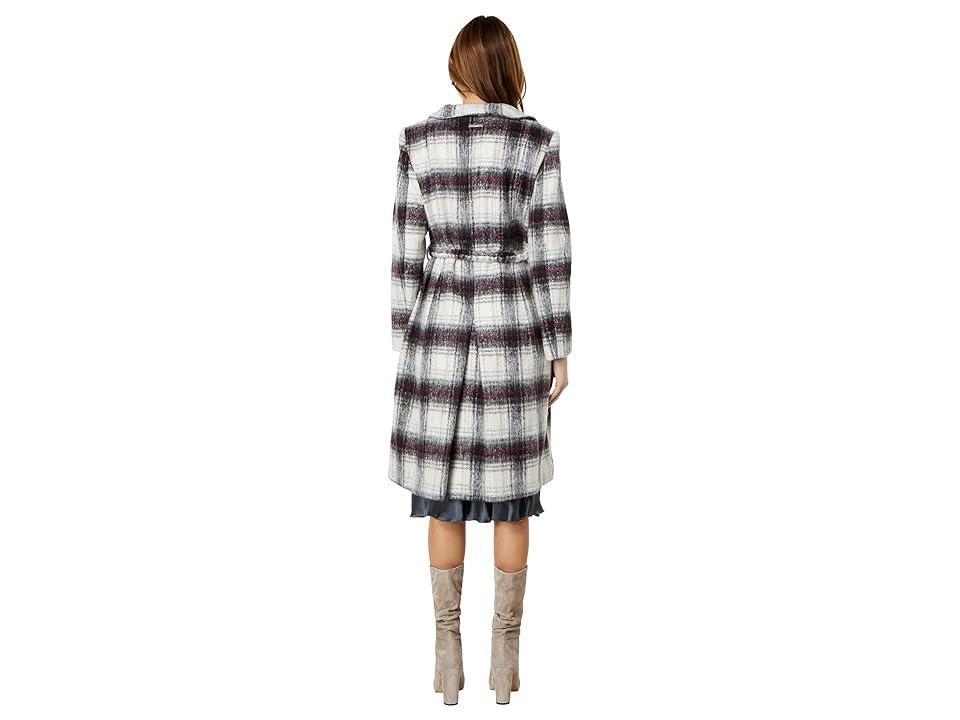 Vince Camuto Wool Coat w/ Belt Chain V22753X (Wine Plaid) Women's Coat Product Image