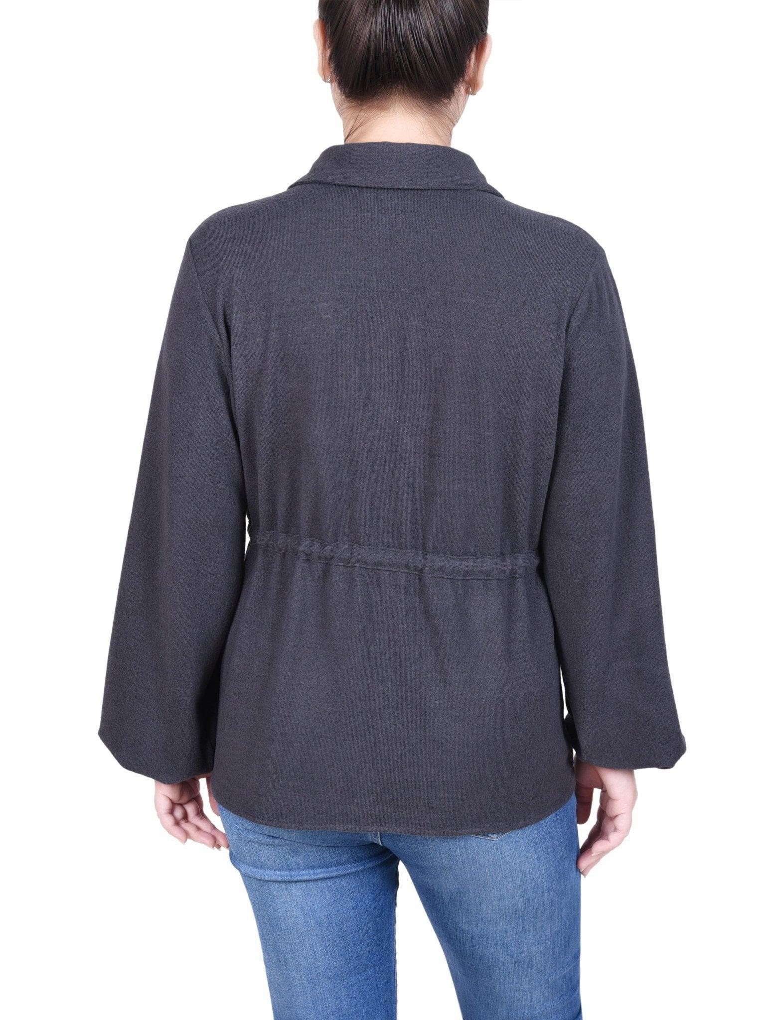 Long Dolman Sleeve Drawstring-Waist Tunic Top - Petite Product Image