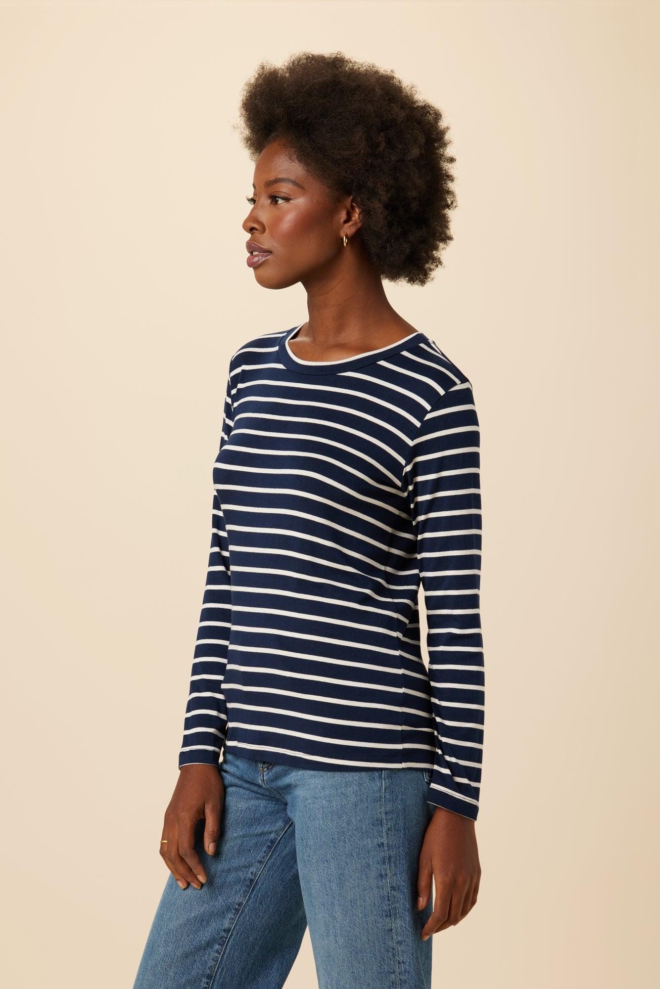 Berkeley Long Sleeve Modal Tee - Basque Stripe - ReAmour Product Image