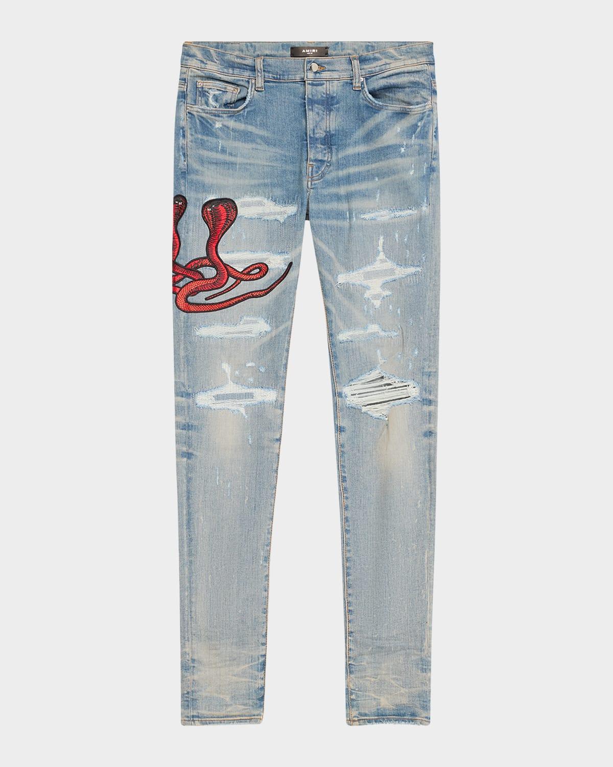 Men's Snake Applique Skinny Jeans Product Image