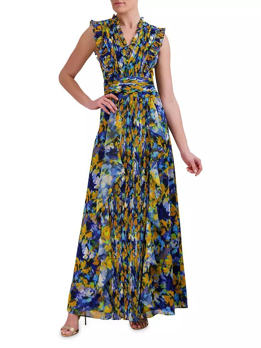 Printed Pleated Ruffle Gown Product Image