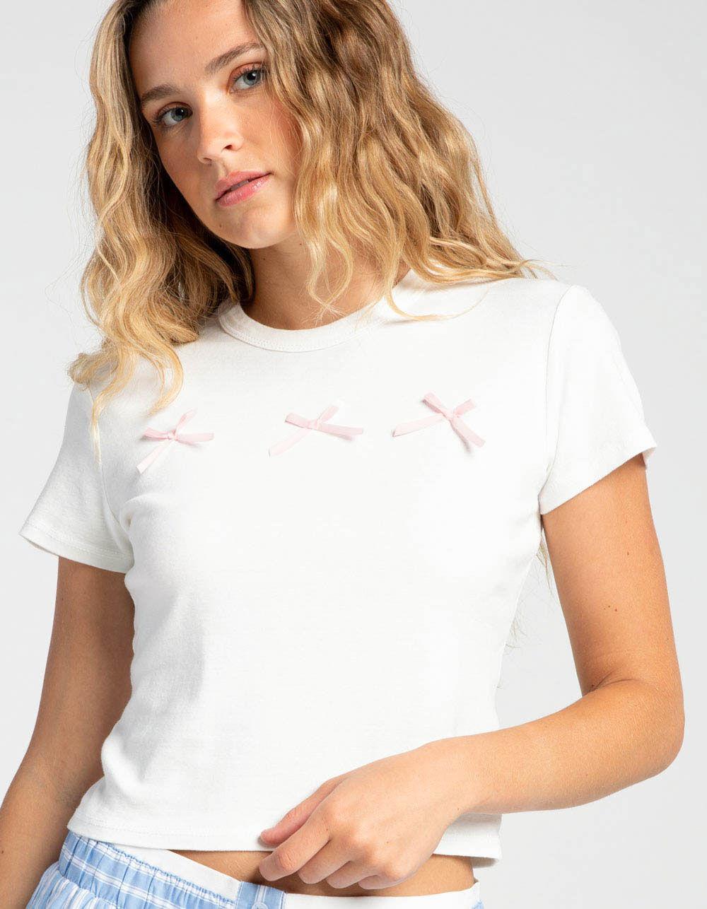 RSQ Womens 3 Ribbon Bow Baby Tee Product Image