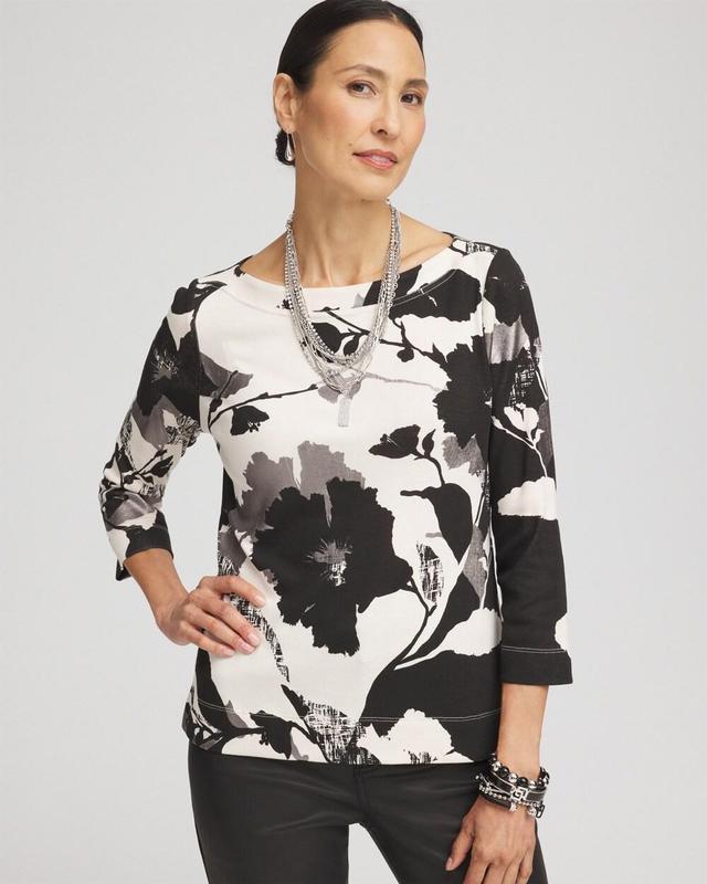 Floral 3/4 Sleeve Bateau Neck Tee Product Image