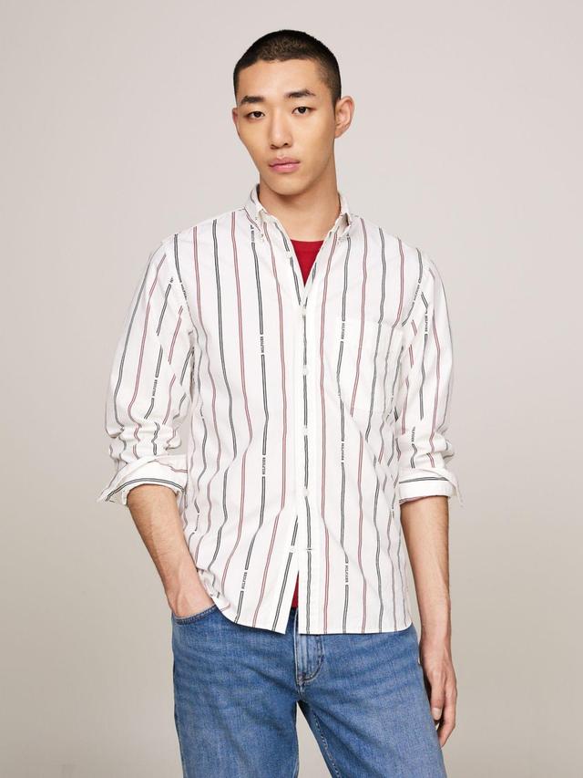 Tommy Hilfiger Men's Regular Fit Logo Stripe Poplin Shirt Product Image