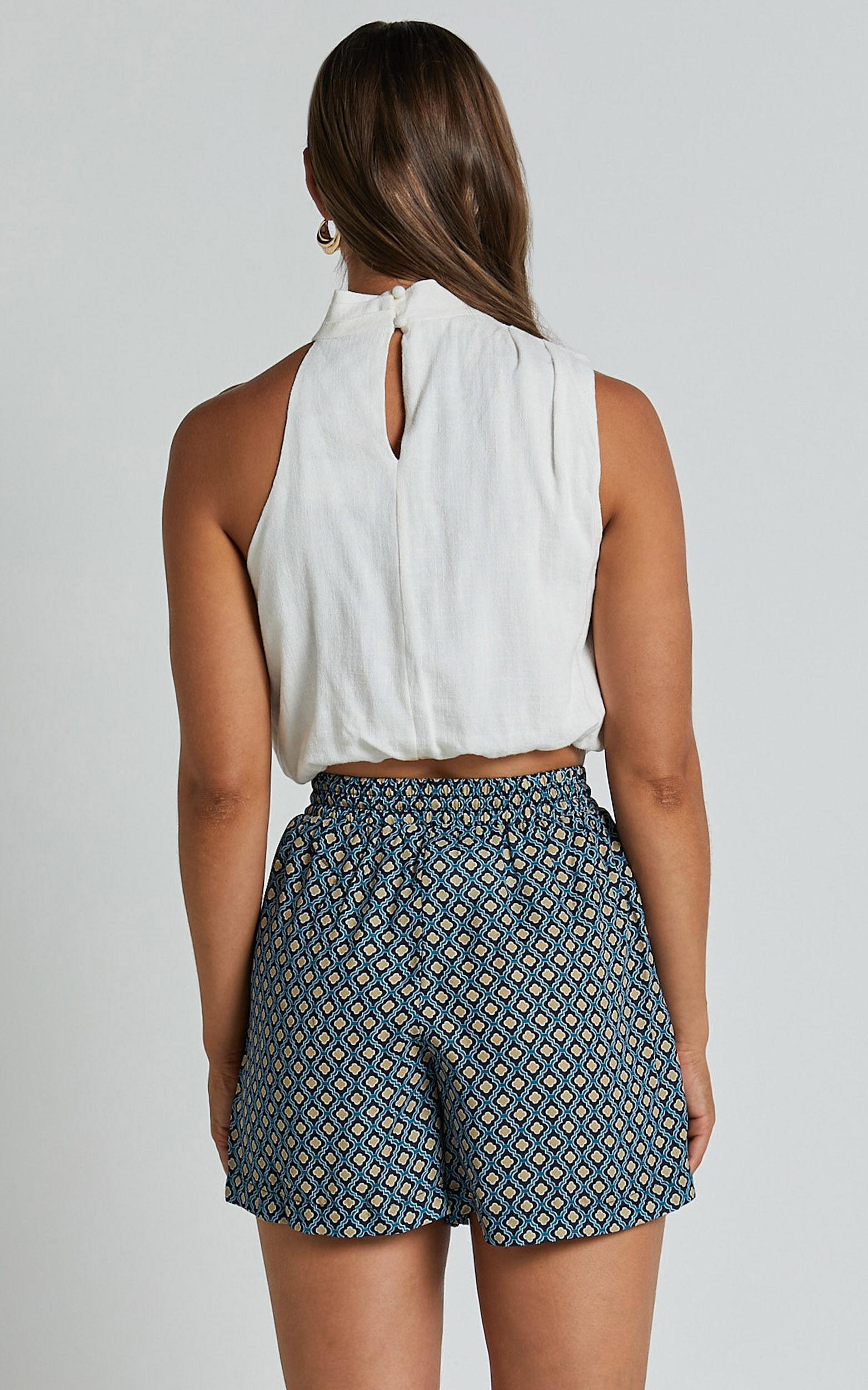 Brunita Shorts - High Waisted Tie Shorts in Tile Geo Product Image