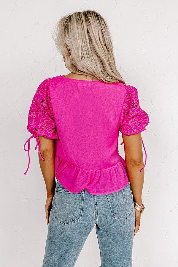 Romance Everywhere Embroidered Top In Hot Pink Product Image