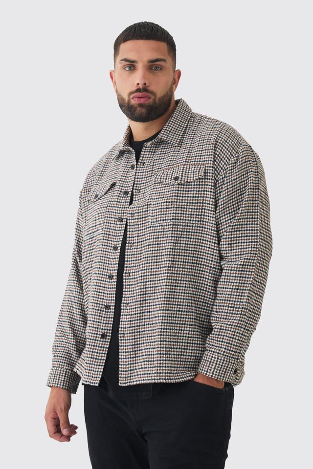 Plus Regular Fit Micro Dogtooth Brushed Shirt | boohooMAN USA Product Image