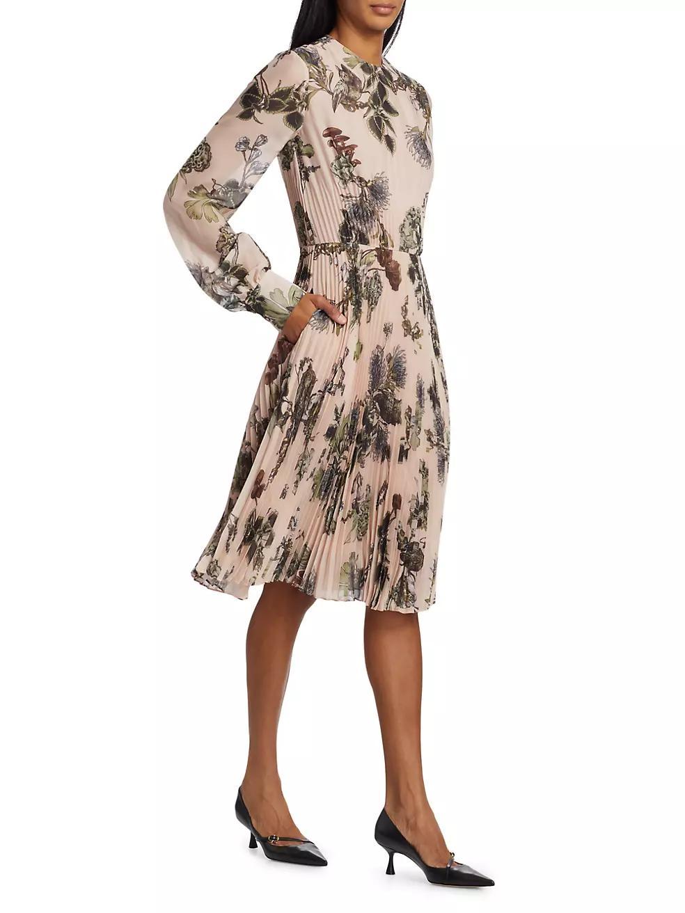 Forest Floral Pleated Midi-Dress Product Image