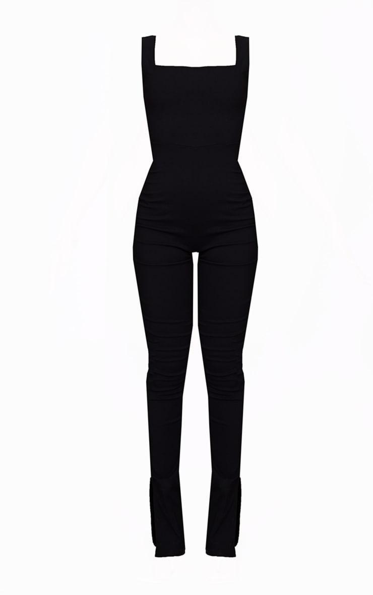 Black Square Neck Thick Strap Stretch Woven Jumpsuit Product Image