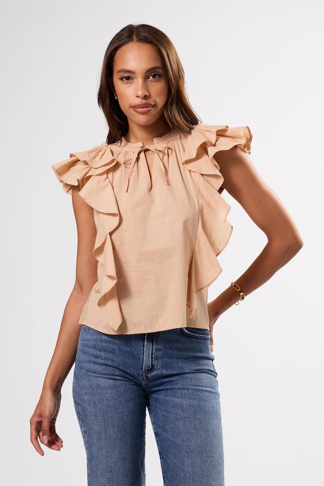 Ruffle Sleeve Top - Biscotti Product Image