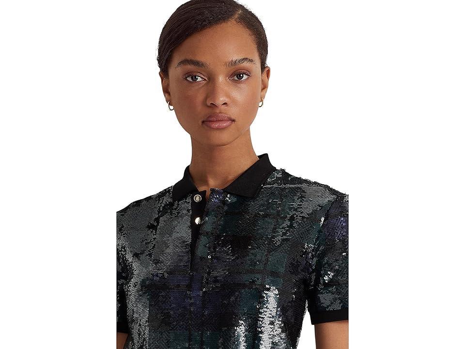 LAUREN Ralph Lauren Plaid Sequined Polo Shirt (Polo Multi) Women's Clothing Product Image