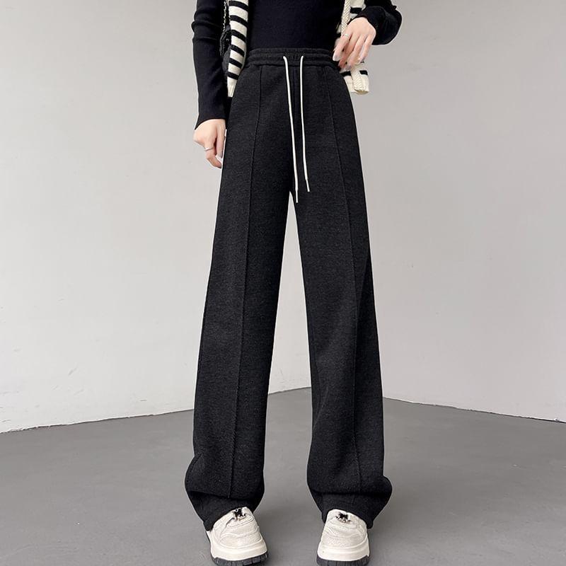 High Waist Plain Wide Leg Pants Product Image