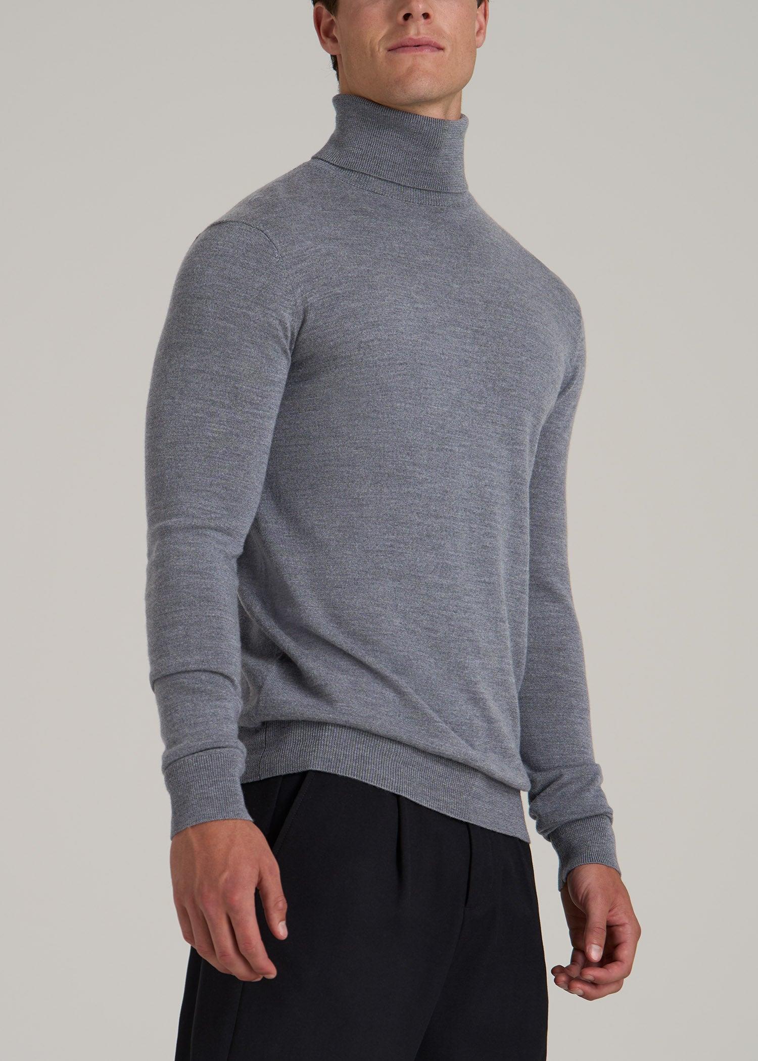 Merino Wool Turtleneck Sweater for Tall Men in Grey Mix Male Product Image