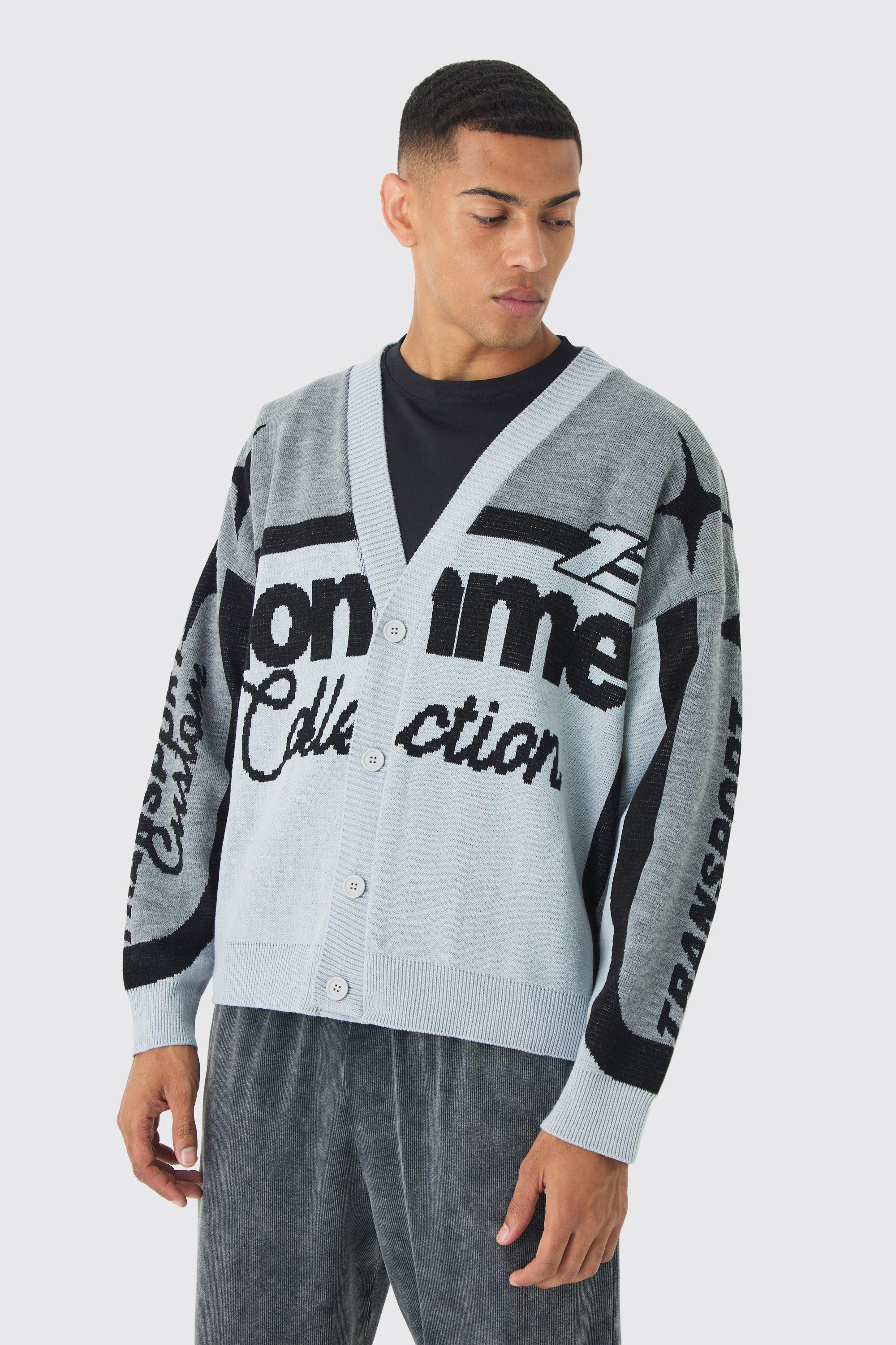 Oversized Boxy Moto knitted Cardigan | boohooMAN USA Product Image