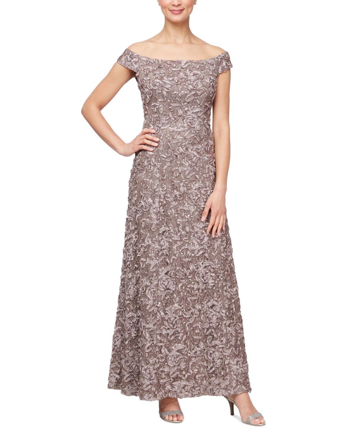 Alex Evenings Womens Off-The-Shoulder Soutache Sequined Gown Product Image