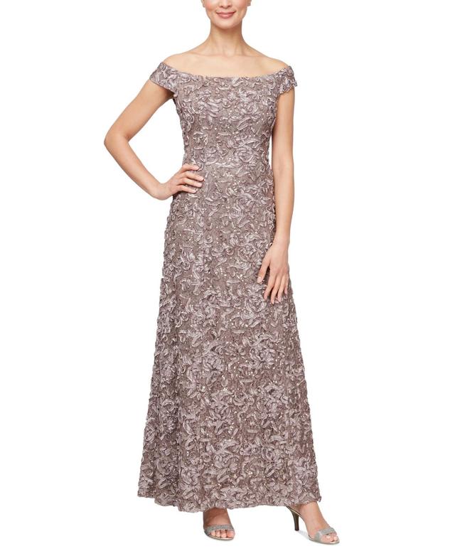 Women's Off-The-Shoulder Soutache Sequined Gown Product Image